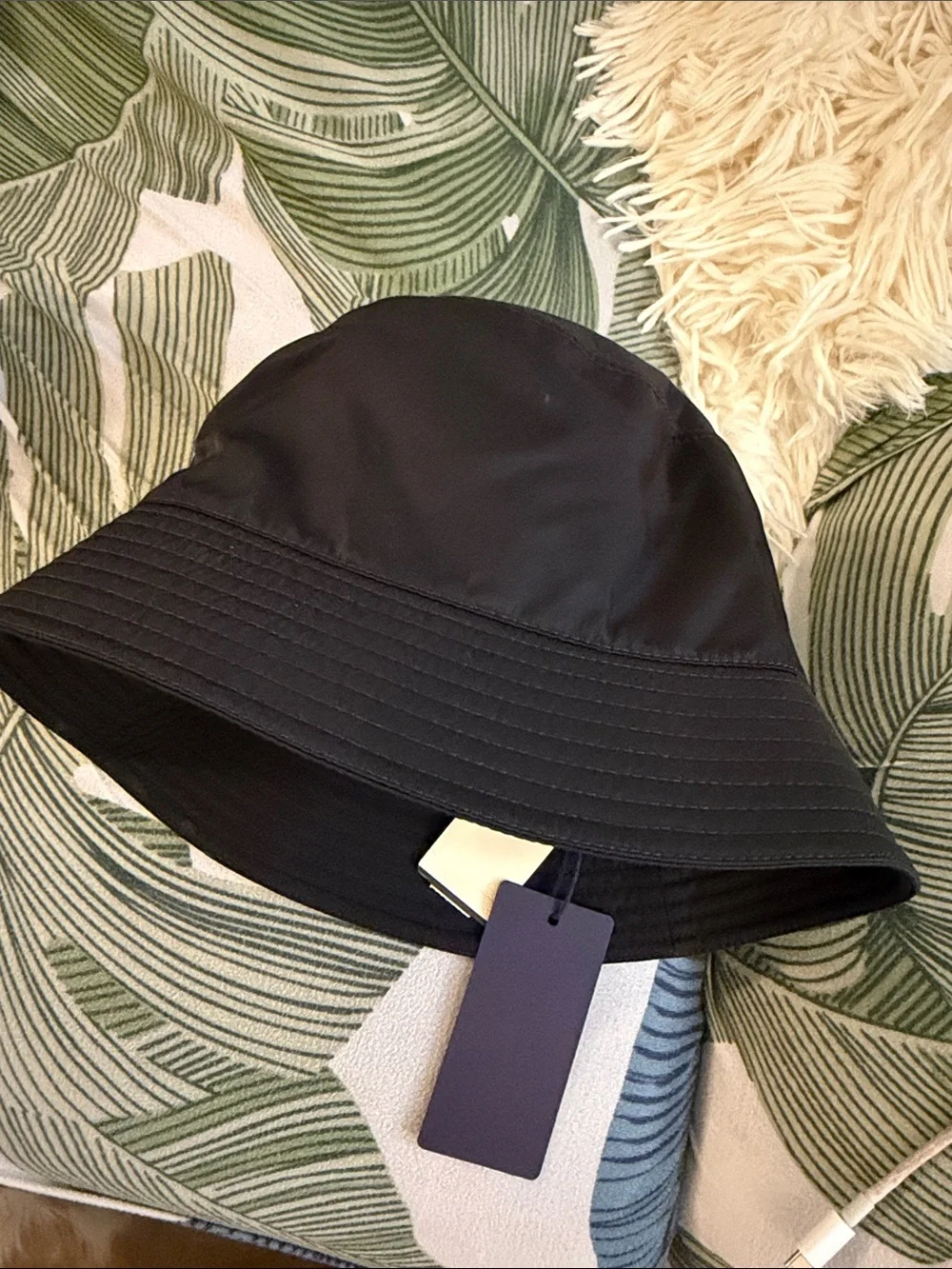 Prada Black Re-Nylon Logo Bucket Hat